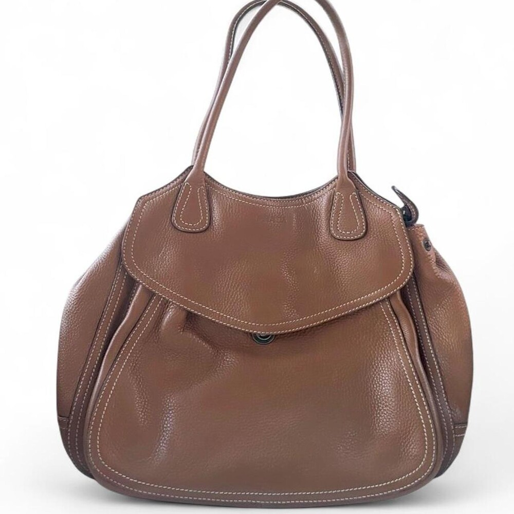 Prada Brown Pebbled Leather Turn-Lock Tote – AS IS